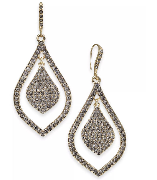 Gold Tone Grey Crystal Drop Earrings - Reed House of Jewels