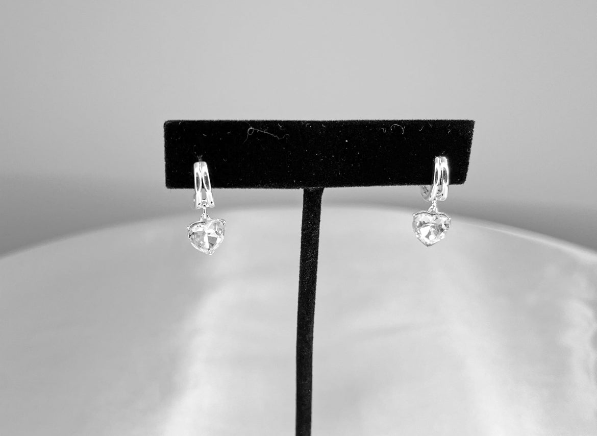 Silver Tone Crystal Heart Huggie Earrings - Reed House of Jewels